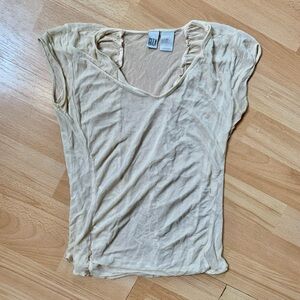 Vintage DKNY Beige Short Sleeve beige mesh ruched Tee